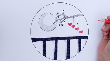 Easy circle scenery drawing/circle scenery drawing step by step circle drawing for beginner tutorial