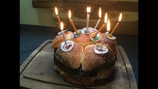 HUGE BIRTHDAY BURGER CAKE For The Boy Who Doesn&#39;t Like Cake ! Homemade Burger, Milk Bread &amp; Ketchup.