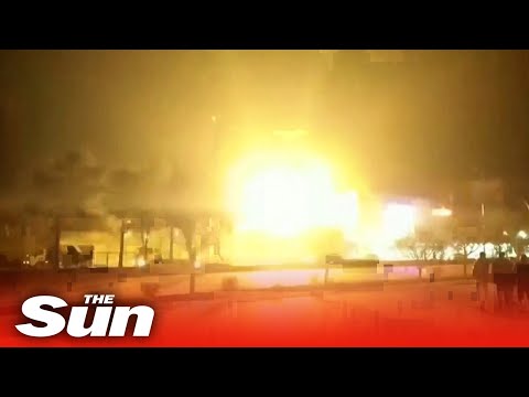 Moment Iranian military factory blows up in flames after drone attack.
