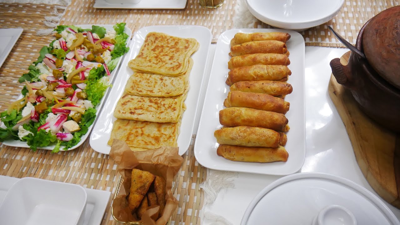 مائدة رمضانية بوصفات صحية وسهلة مسمن سيكار شوربة السمك سلطة 🥗