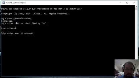 Activar usuario HR en Oracle desde linea de comandos