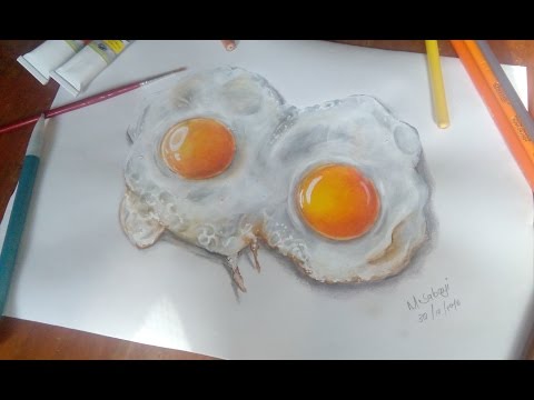 Fried Eggs | Painting and drawing- How to Paint 3D Art