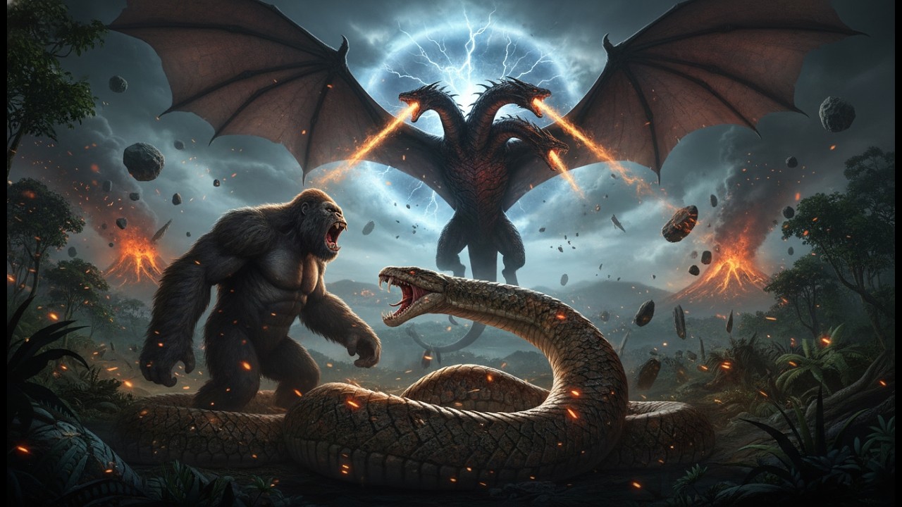 KONGO & TITANOBOA vs THREE-HEADED DRAGON | Prehistoric Extinction Era Titan Battle - Epic Fight