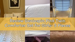 Review Geniospin Pink Twin Comforter Set for Girls - 5 Pieces Bowknot Jacquard Bed in A Bag Twin Bedd