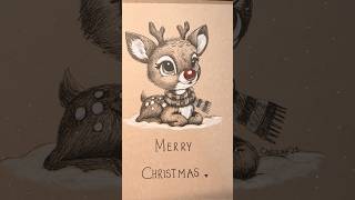 Hand Drawn Christmas Card. Rudolf The Red Nose Reindeer
