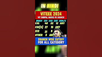 VITEEE 2024 | VIT BHOPAL MARKS VS BRANCH | BRANCH WISE CUTOFF FOR ALL CATEGORY #shorts