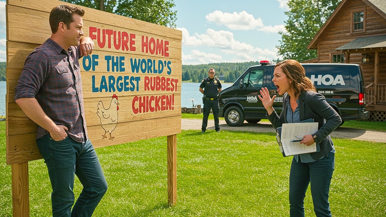 Karen Said My Property Was an Eyesore, So I Put Up a Giant Rubber Chicken Sign Everyone Could See