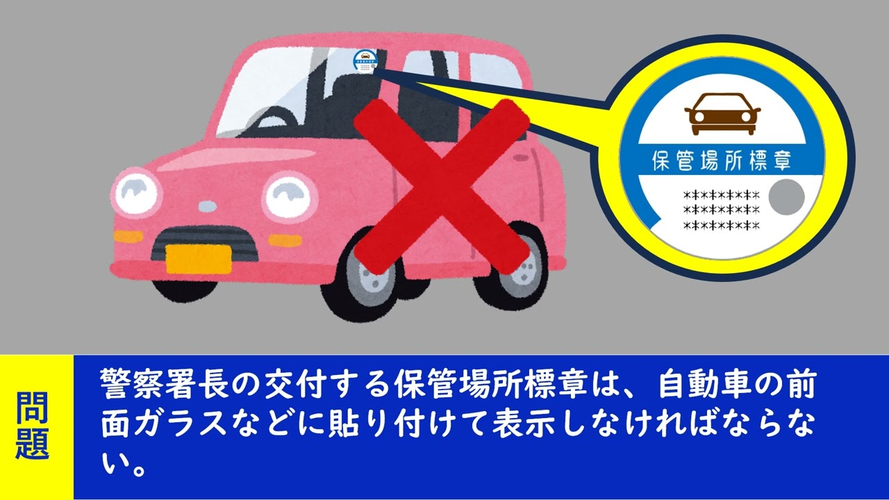 警察署長の交付する保管場所標章は、自動車の前面ガラスなどに貼り付け 