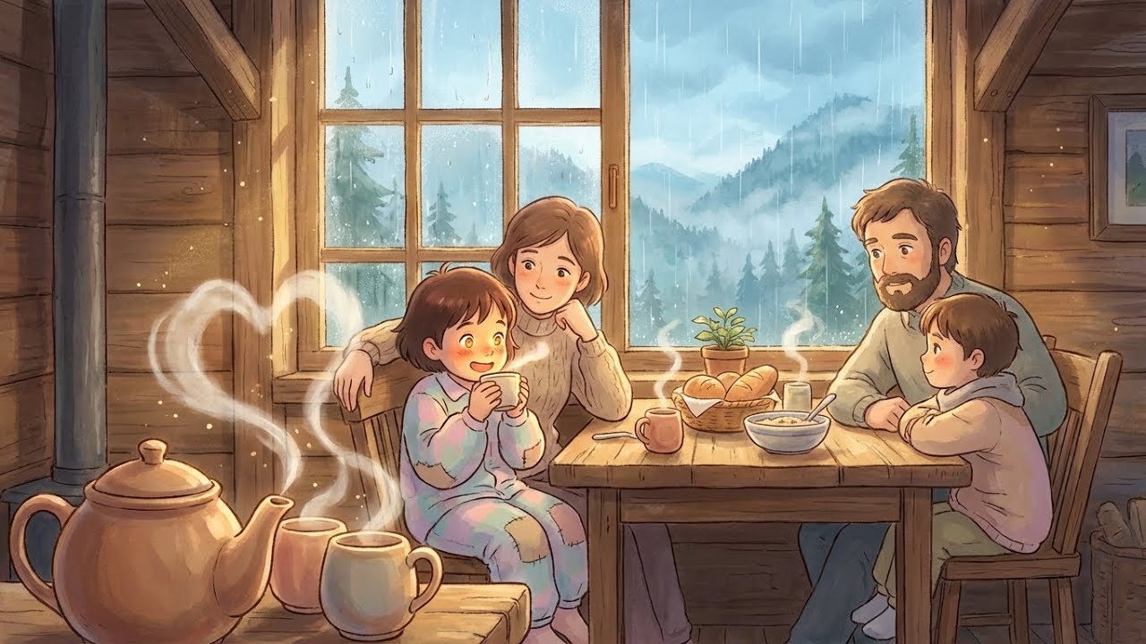 Family Rainy Cabin Breakfast 🌧️🍵 | Studio Ghibli Style