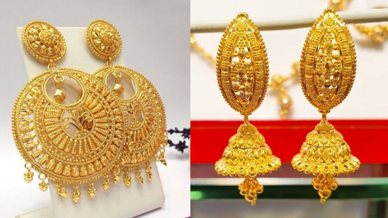 Latest gold earrings design/ Gold earrings images/ Gold jhumka earrings ...