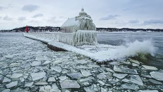 Lighthouses on the Frozen Shore of Lake Michigan