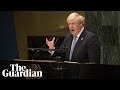 Boris Johnson speaks at UN of limbless chickens, Brexit and hangover cures