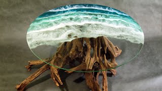 Making a Old Wood Stump Coffee Table with Epoxy Resin / Ocean Waves Pour 70x70 cm