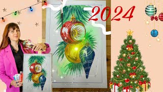 Новорічна листівка 2024 . Рисуем открытку на Новый год 2024