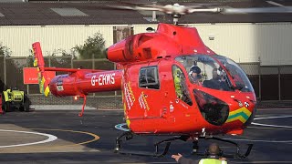 MD902 London Air Ambulance helicopter landing, startup & takeoff at London Heliport GEHMS