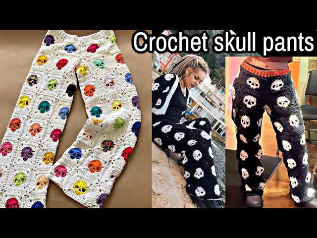 crochet skull granny square pants tutorial