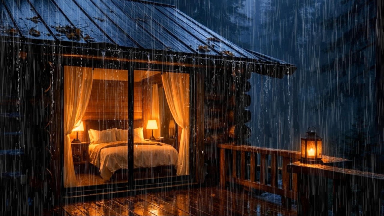 Cozy Cabin Rain at Night with Soft Thunder | 1 Hour Relaxing ASMR for ...