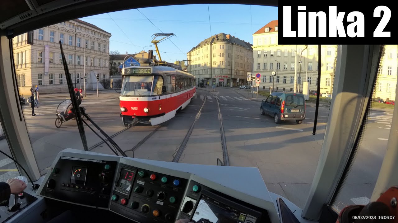 Linka 2 Brno -- Modřice - Stará osada [2x ČKD DS T3R] [Tram Cab View]
