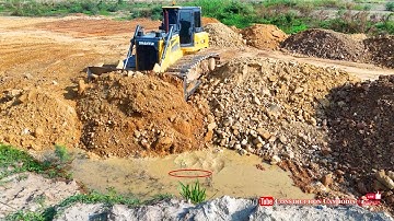 Nicely landfilling complete! by skill Shantui DH17c3 Dozer pushing soil And Dump trucks dumping soil