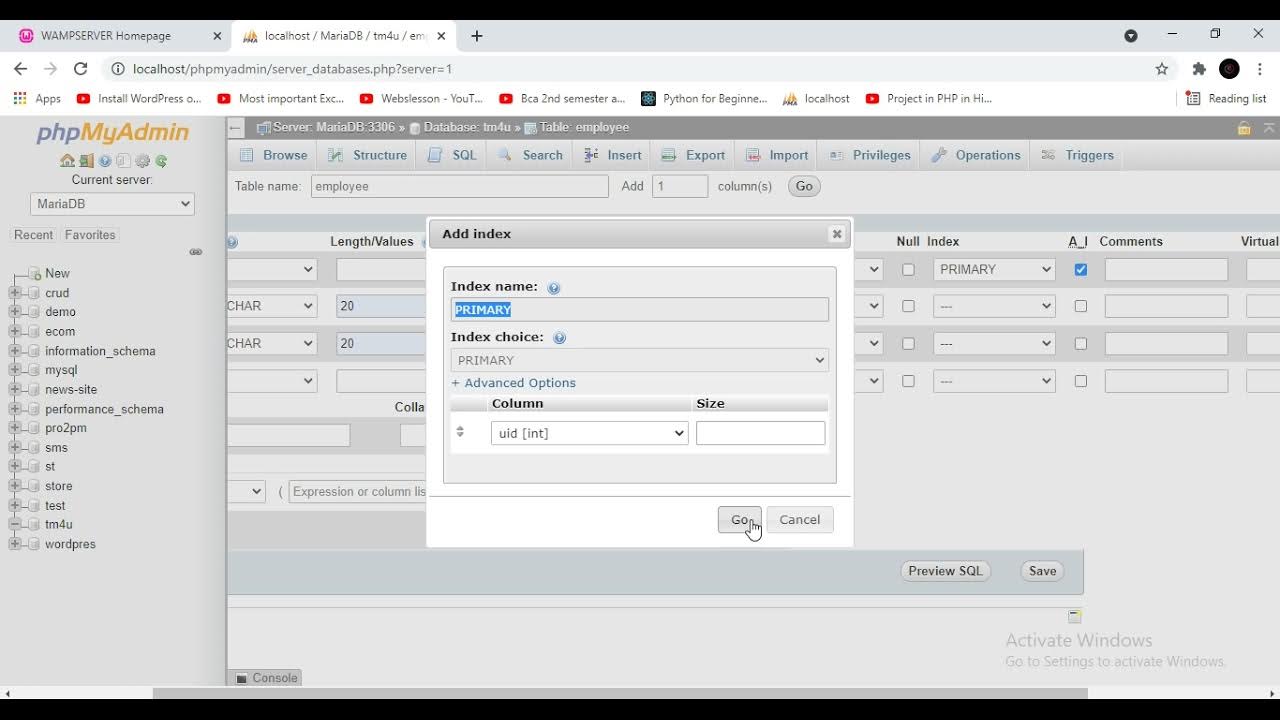 CRUD: Create Database & Table in PHPMyAdmin WAMPP || XAMPP - YouTube
