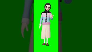 Animasi Guru Berhijab Green Screen 9- Sweater Raimbow + Rok Cream