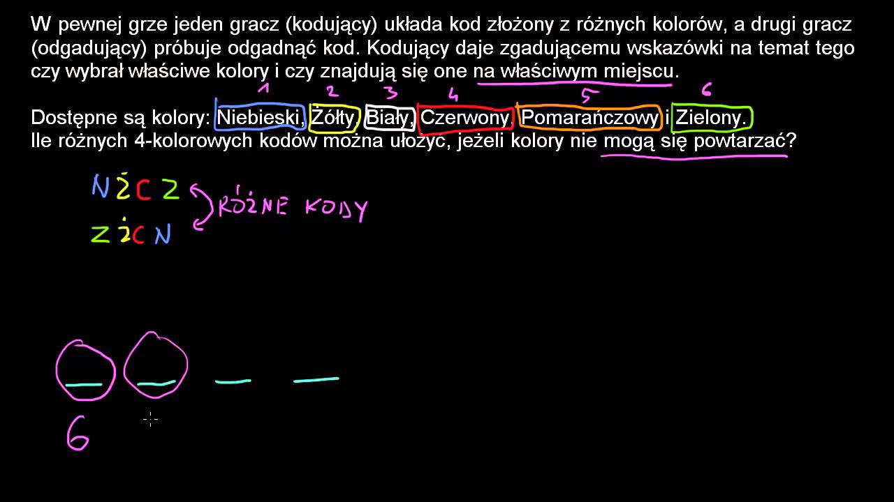 Przykład: Liczba sposobów generowania kolorowych kodów