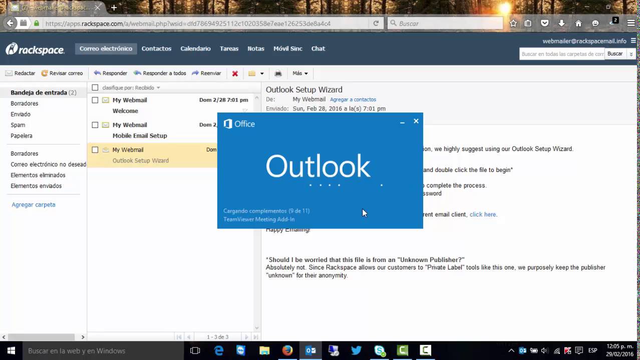 Configurar Outlook desde Webmail - Rackspace - YouTube
