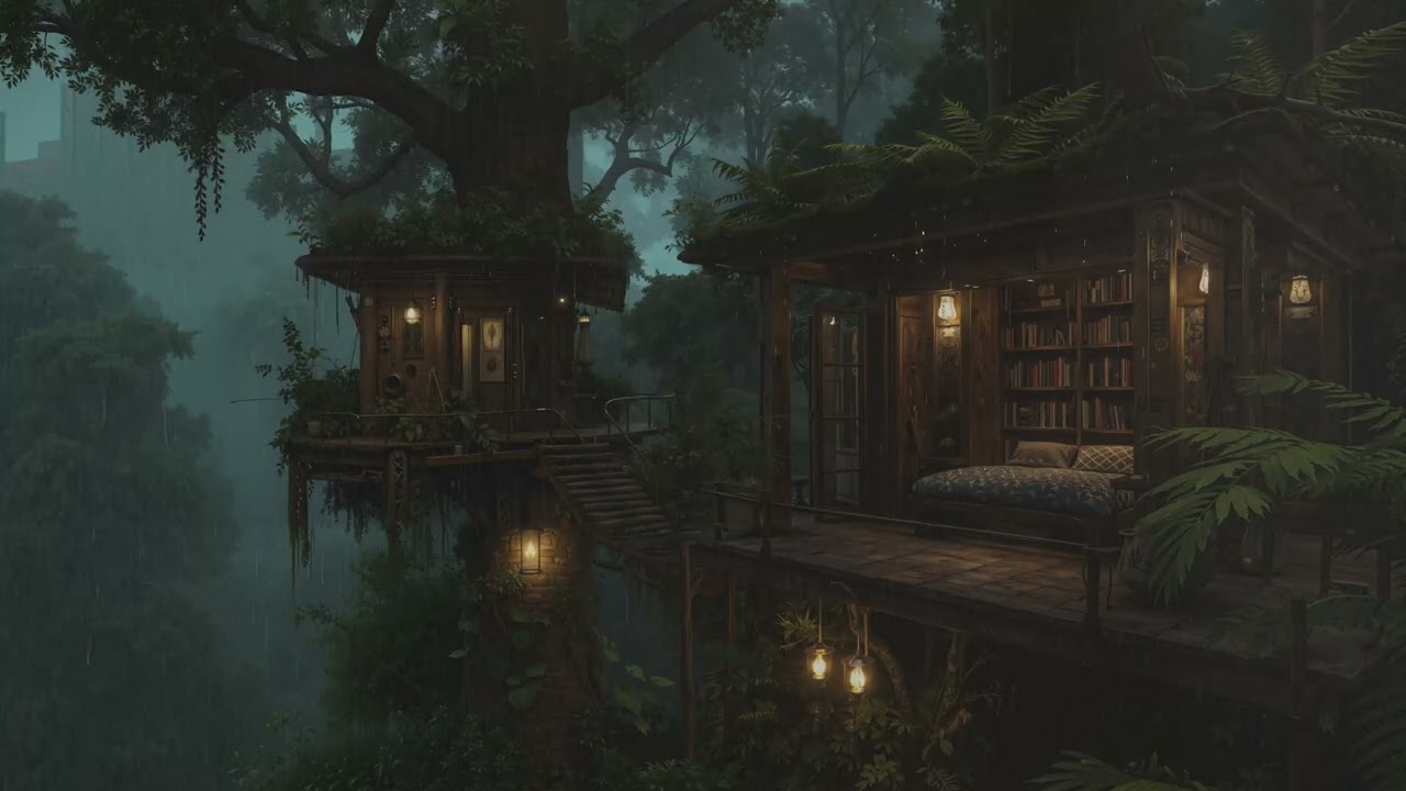 Slow Gentle Rain Sounds at Secluded Treehouse in Woods 🌧️🌲 Peaceful Night Sounds ASMR