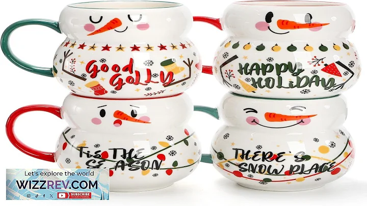 4 Pack Christmas Mugs Set 15oz Ceramic Snowman Coffee Cup Stackable Holiday