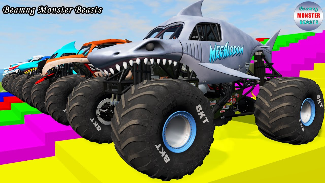Monster Truck Transport on Triple Flatbed Trailer – BeamNG Monster Beasts #167
