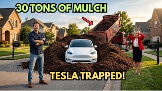 Karen Parked Her Tesla on My Lawn Every Day — So I Surrounded It with 30 Tons of Mulch