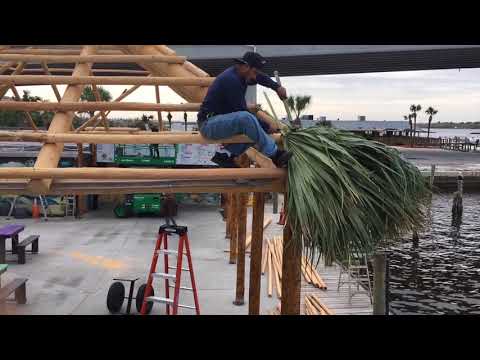 building-a-tiki-hut--thatching-the-roof