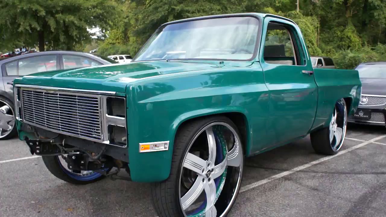 Teal Chevy C10 on 30" Dub Wheels (Project) at Mlk Park - YouTube