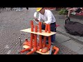 Drummer Plays Music with Pipes. Amazing Street Music Performance