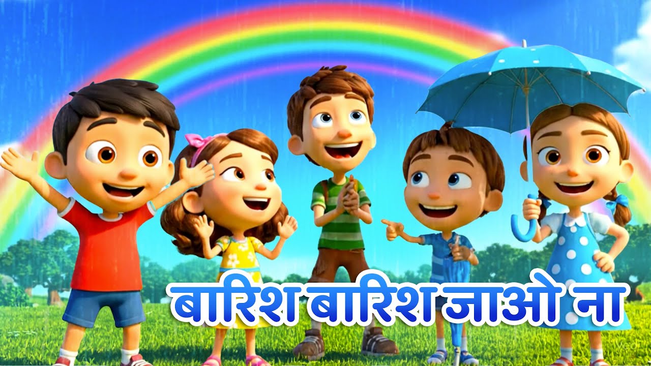 बारिश बारिश जाओ ना | Barish Barish Jao Na | Nursery Rhyme with Rainbow | Rain Song for Kids 