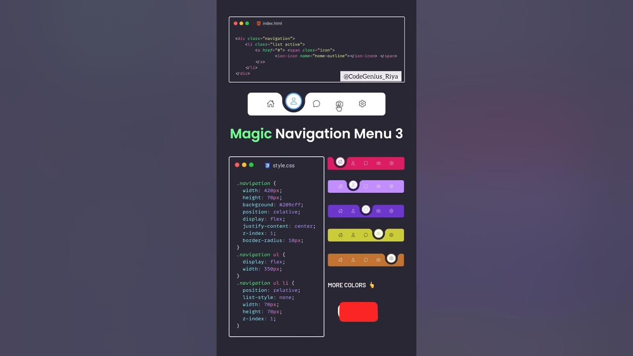 Magic Navigation Menu 3 Using HTML CSS Cool Navigation Bar#shorts #html ...