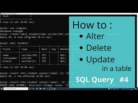 Update, Alter and Delete query in SQL | MySQL beginners commands (Hindi) #4