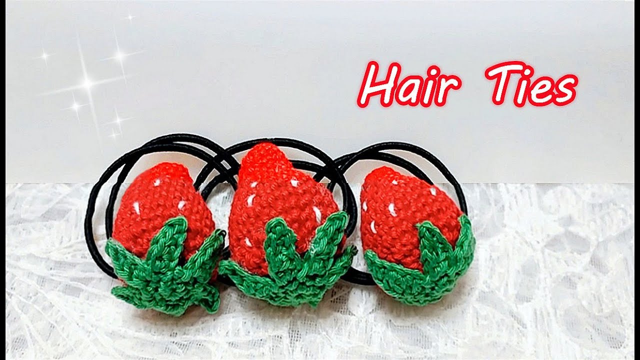 crochet-Strawberry Hair Ties