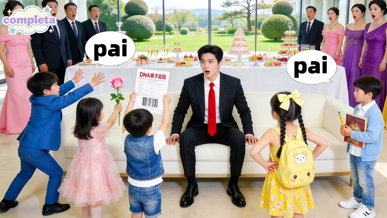 CEO infértil é zombado; surpresa, 5 crianças gênios gritam: Papai! Choca todos!