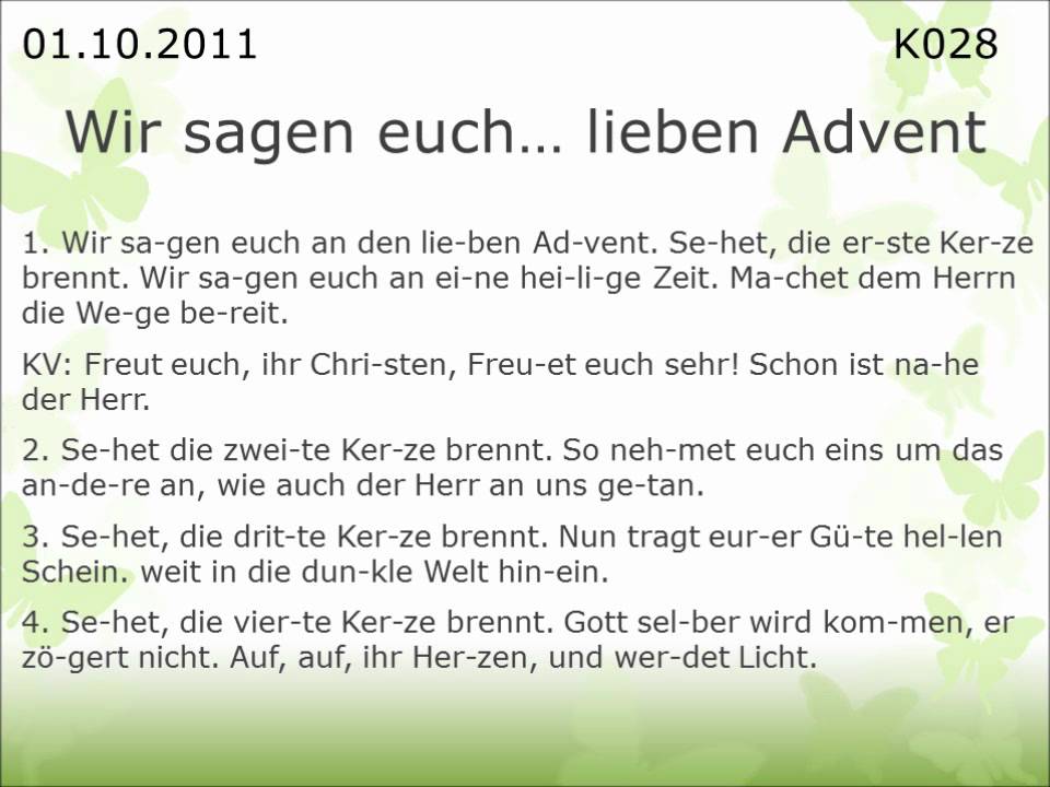 Bildergebnis für Wir Sagen Euch An Den Lieben Advent Text Und Noten