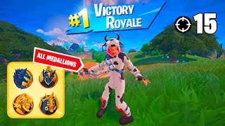 High Elimination Solo Win Gameplay | ALL MEDALLIONS | Fortnite Chapter 5 Season 2 Zero Builds