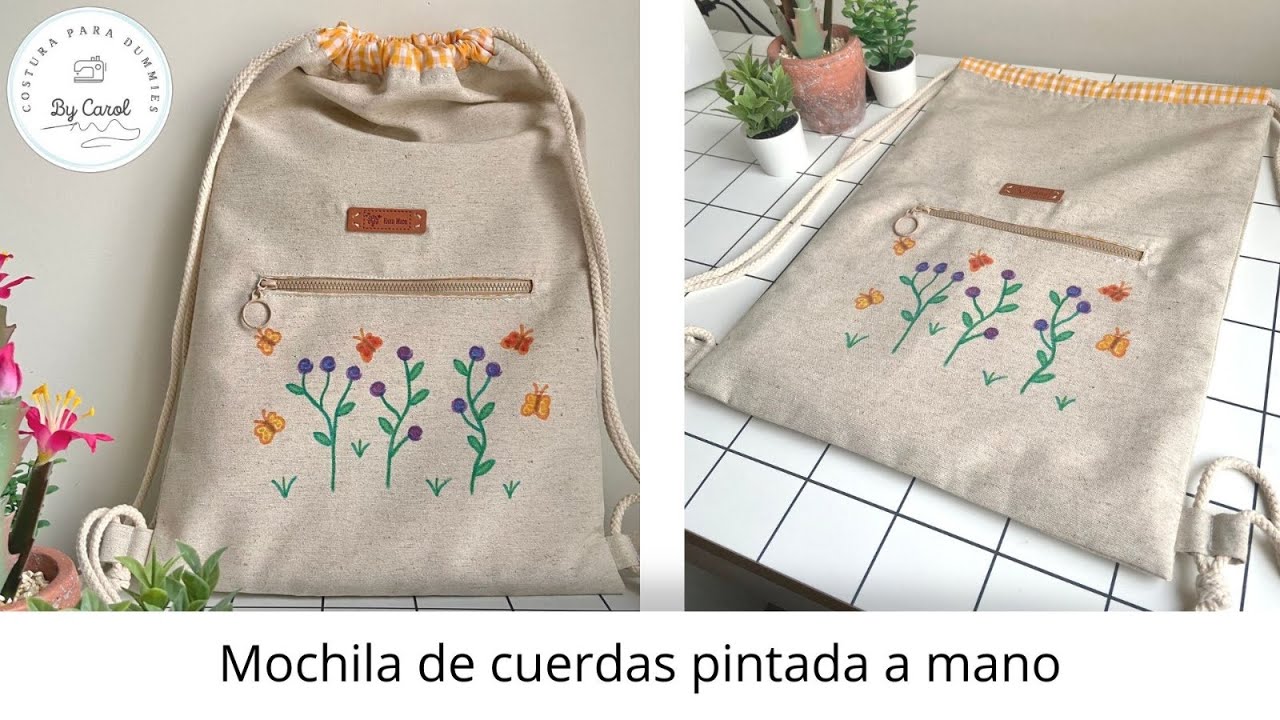 Mochila de tela con cuerdas hecha a mano en Bilbao. Mochila La Kraftería