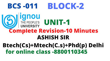 BCS-011 I Complete Revision | BLOCK -2-UNIT -1| ASHISH SIR | Computer Basics and PC Software