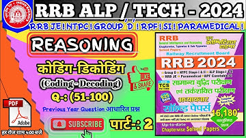 RRB ALP/Tech 2024 | Youth Reasoning 2024 | Railway Reasoning Coding-Decoding (कोडिंग-डिकोडिंग) PYQ