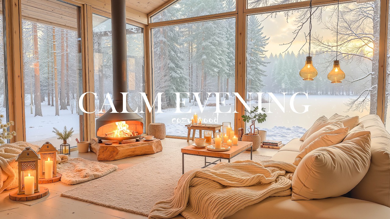Quiet Winter Cabin Jazz ✨ Fireplace Glow & Snowy Forest Views for Study, Relax & Peaceful Nights