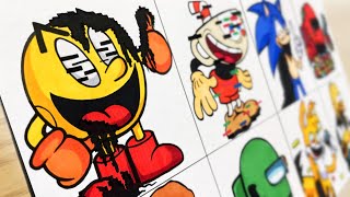 Drawing FNF - New Pibby Pacman/Pibby Cuphead /Pibby Sonic and Tails/Red Impostor glitch