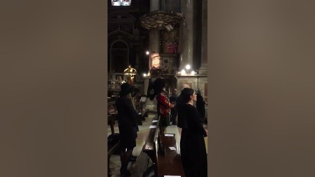 Scottish Piper plays Sleep Dearie Sleep at Queen's memorial mass in