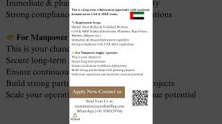 UAE Manpower Requirement | Civil &amp; MEP Projects Bulk Hiring | Agencies Needed Urgently @uae5d