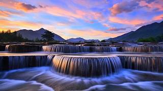 Ethereal Cascades: Atmospheric Terraced River at Twilight