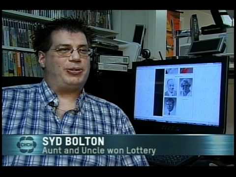 Cindy Csordas, CHCH news Hamilton visits Brantford to find out who won the $23 Million dollar Lotto Max and examines Lucky Luciani's, Brantford's latest lottery winners Anne Marie and Scott Westover and talks to Syd Bolton, nephew of the late Stuart Ross and Lillian Marie Kelly of Brantford who in 1984 won the largest tax free lottery in the world (6/49, 13.9 million dollars)